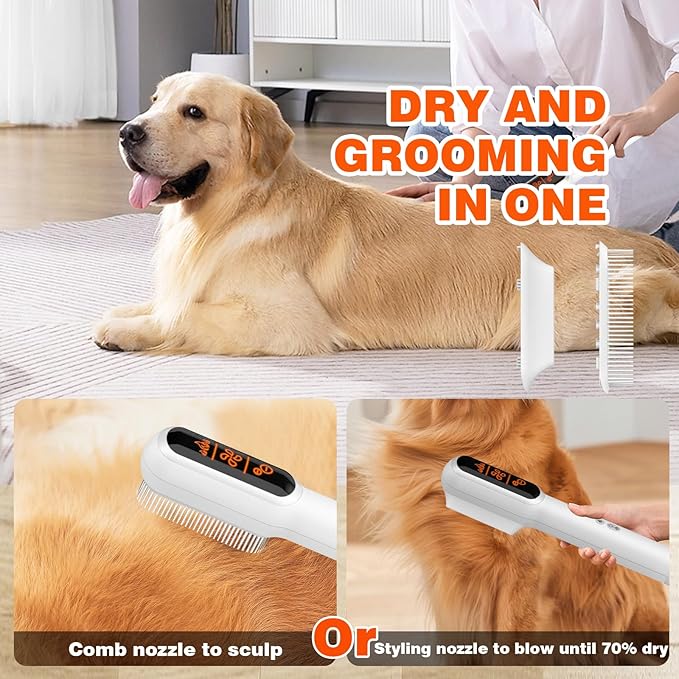 Pet Hair Dryer for Dogs, 2 in 1 Portable Pet Grooming Hair Dryer, LED Screen, NTC Smart Temperature Adjustment, Less Noise, 106000 High Rotating Speed Pet Hair Dryer Brush for Travel Camping