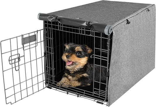 X-ZONE PET Double Door Dog Crate Cover - Polyester Pet Kennel Cover (Fits 24 30 36 42 48 inches Wire Crate) (24 Inch, Grey)