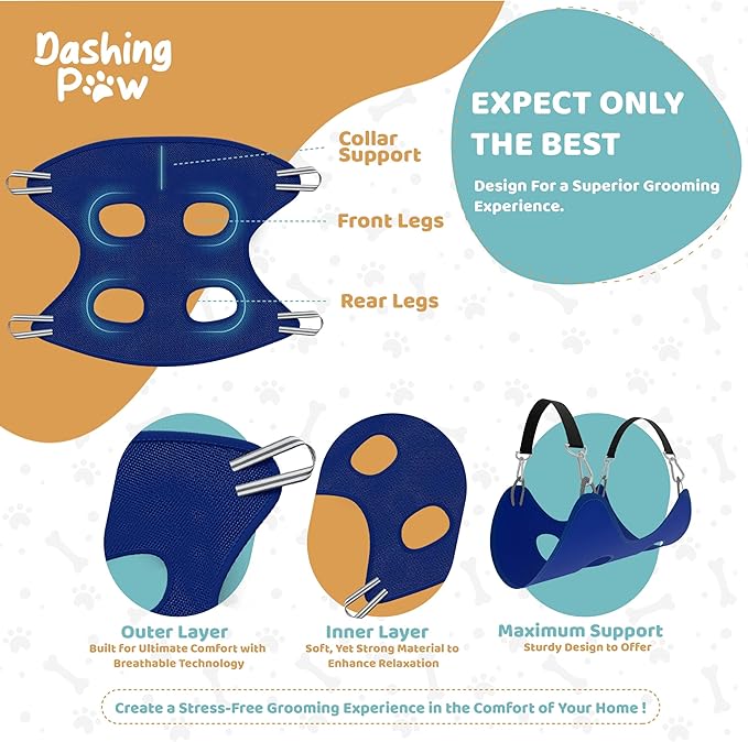 Dog Grooming Hammock – Sturdy & Safe Dog Hammock for Grooming with Durable Carabiner Clips & Straps – Soft, Comforting Dog Grooming Harness – Pet Grooming Hammock + Nail Trimmer for Large Dogs