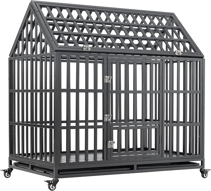 NicBex 47.2 Inch Heavy Duty Dog Crate Strong Metal Pet Kennel Playpen and Crate with Roof,Removable Trays and Wheels,Furniture Style Dog Crate for Medium/Large Dogs,Black
