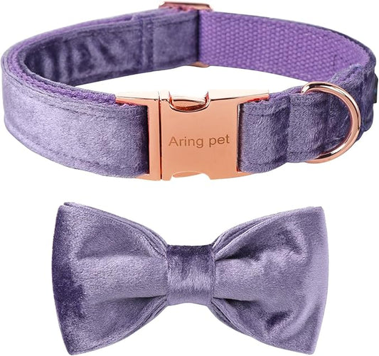ARING PET Bowtie Dog Collar-Velvet Dog Collars with Removable Bowtie, Cute &Comfortable Purple Dog Collar,X-Large.