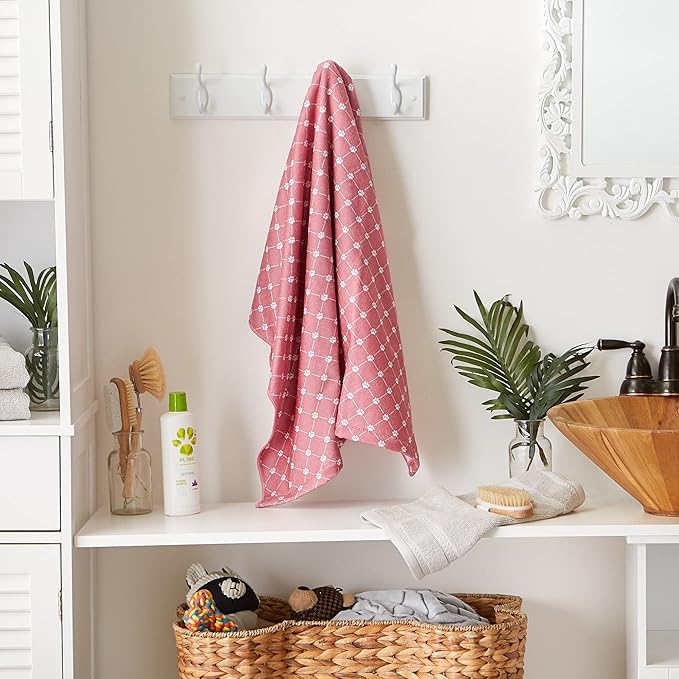 Bone Dry Pet Grooming Towel Collection Absorbent Microfiber X-Large, 41x23.5", Trellis Rose