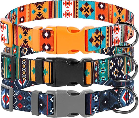 Southwest Dog Collar Tribal Pattern Adjustable Puppy Pet Collars for Small Medium Large Dogs Aztec Print (Aztec, Neck Fit 14"-18")