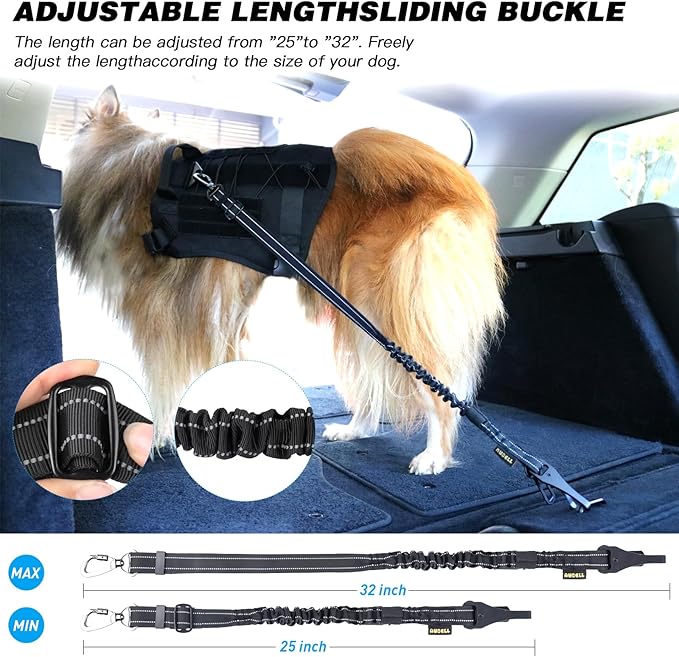 AUBELL Dog Seatbelt, Updated 3-in-1 Pet Car Seat Belt for Dogs, Bungee Dog Car Tether with Clip Hook Latch & Buckle, Heavy Duty Dog Car Harness with Swivel Aluminum Carabiner,Black+Black