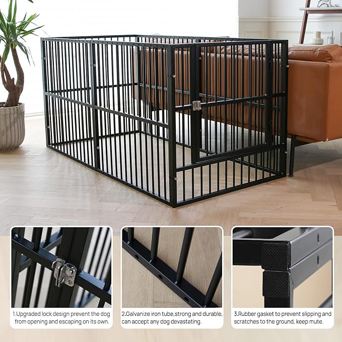 Dog Playpen - 32" Height Dog Pen, Heavy Duty Puppy Pen with Door, Safe & Sturdy, Easy Assemble for Indoor/Outdoor Pet Playpen (6 Panels with Door, Black)