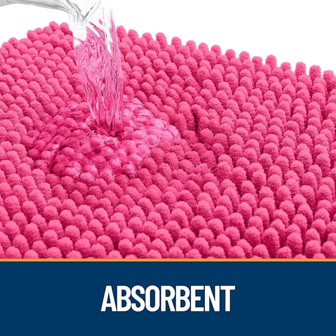 OLANLY Dog Door Mat for Muddy Paws 30x20, Absorbs Moisture and Dirt, Absorbent Non-Slip Washable Mat, Quick Dry Chenille, Mud Mat for Dogs, Entry Indoor Door Mat for Inside Floor, Hot Pink