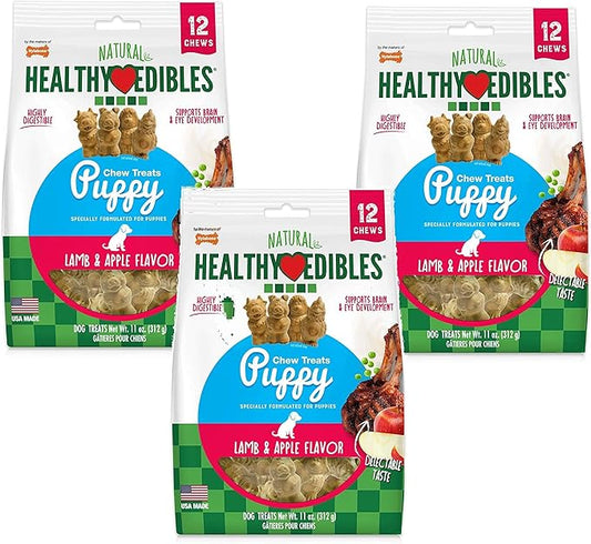 Nylabone 3 Pack of Healthy Edibles Puppy Chew Treats, 11 Ounces Each, Lamb and Apple Flavor, Made in The USA