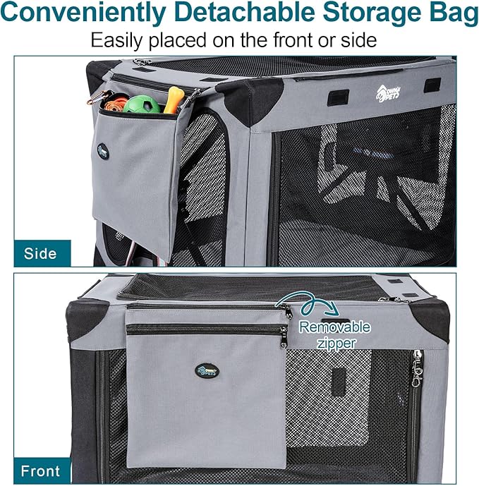 Ownpets Collapsible Dog Crate 26 Inch Portable Travel Dog Soft Crate with Detachable Storage Bag and Double-Sided Mat, 3-Door Dog Kennel for Indoor and Outdoor