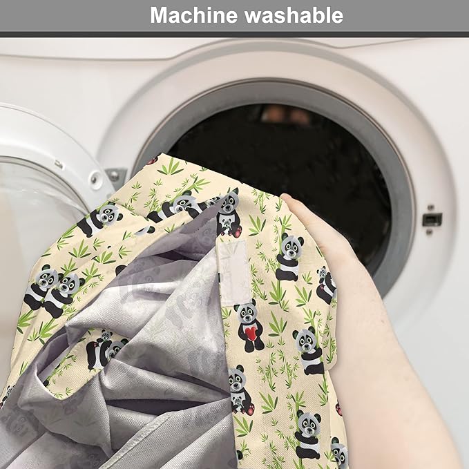 Lunarable Panda Dog Crate Cover, Asian Bear Cartoon Character Eating Leaves Branches Wildlife Animal, Easy to Use Pet Kennel Cover for Medium Large Dogs, 48 Inch, Apple Green Black and Ivory