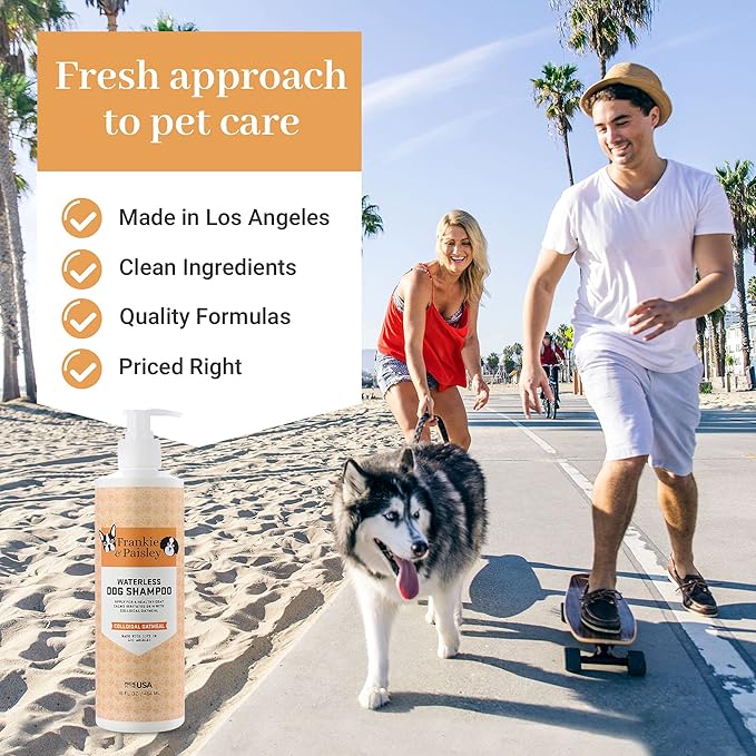 Frankie & Paisley Waterless Dog Shampoo, Natural Dry Shampoo for Dogs or Cats No Rinse Required with Natural Colloidal Oatmeal for a Deodorized Puppy and Quick Grooming - 16 fl. Oz