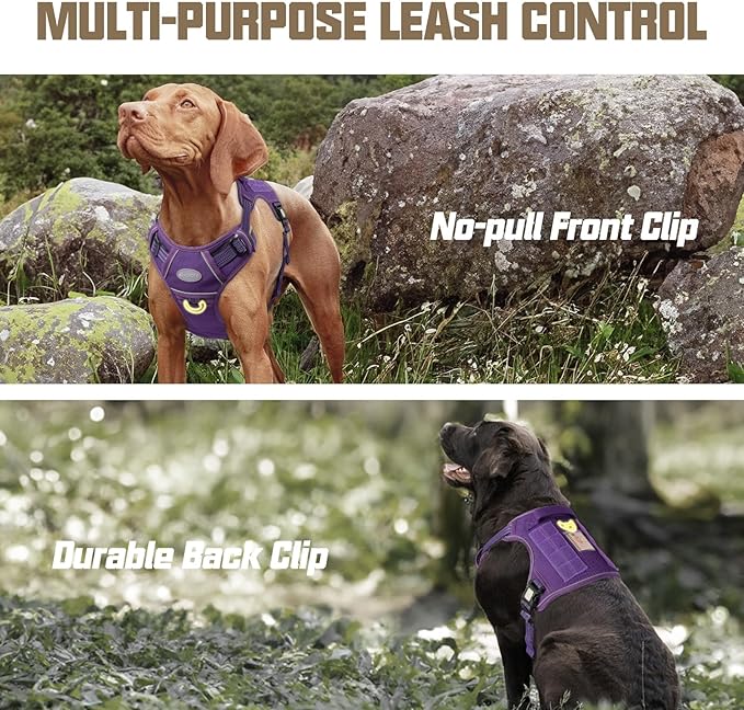 AUROTH Tactical Dog Harness for Large Dogs No Pull Adjustable Pet Harness Reflective K9 Working Training Easy Control Pet Vest Military Service Dog Harnesses Purple M