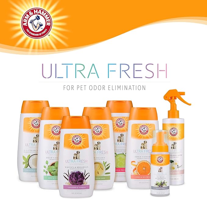 Arm & Hammer Ultra Fresh Whitening and Brightening Dog Shampoo | Baking Soda Neutralizes Bad Odors | Pet Shampoo in Calming Lavender and Vanilla Scent, 16 Fl Oz