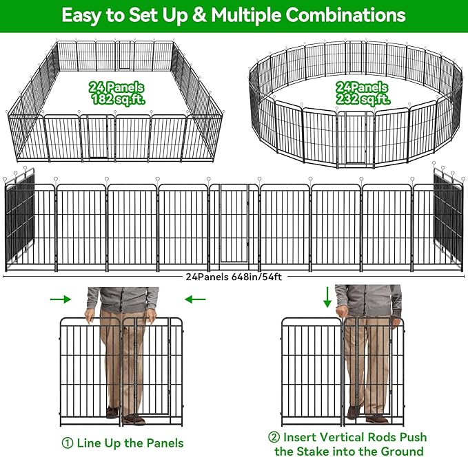 Dog Playpen Outdoor 24 Panels Heavy Duty Dog Fence 40" Height with Thick Pipe Anti-Rust with Doors Portable for RV Camping Yard, Total 54FT, 232 Sq.ft, Snowy Black