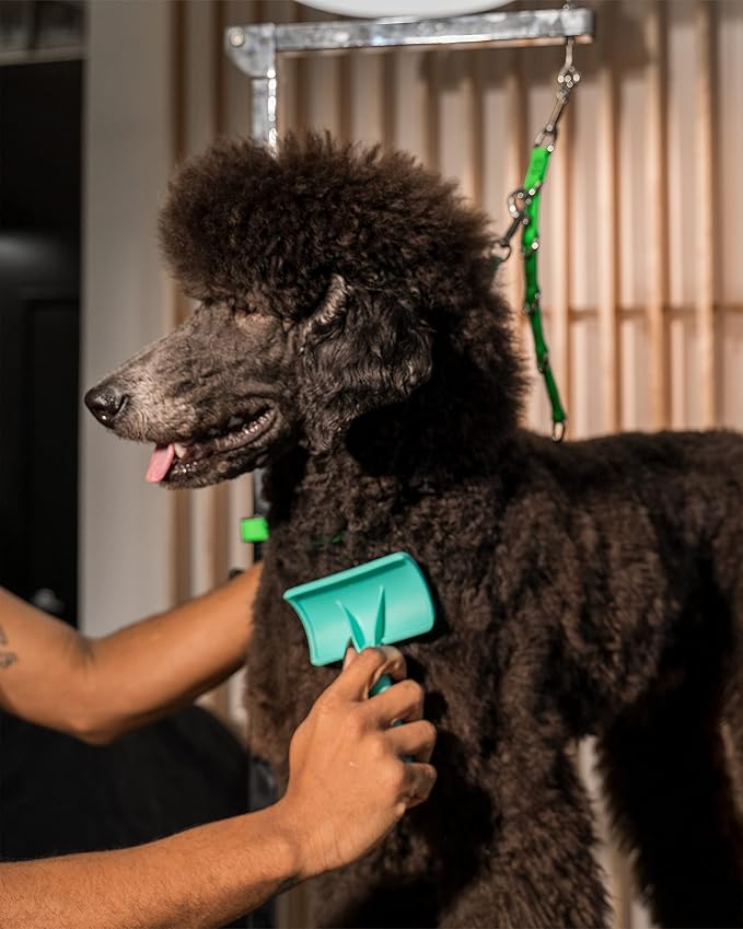 Chris Christensen Jelly Pet Slicker Brush Conditioning Spray Grooming Bundle - Universal Slicker Brush, Soft Pins, Large, Purple - Ice on Ice Ultra Conditioning Dematting Spray,Made in USA, 13.2oz