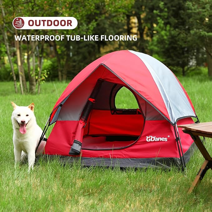 GDanes Red Dog Tent House - Portable Indoor/Outdoor Dog Bed with Soft Pad for Large Dogs, 42 x 42 x 32 Inches