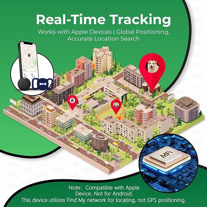 Smart Pet Tracker, Dog Tracker with Black Collar Holder, Smart Tag for Seamless Location Tracking, No Monthly Fee, MFi Certificated, Work with Find My, No GPS Tracker, iOS Only(Midnight Blue)