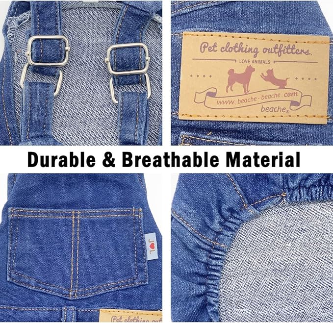 Dog Shirts Clothes Denim Overalls, Pet Jeans Onesies Apparel, Puppy Jean Jacket Sling Jumpsuit Costumes, Fashion Comfortable Blue Pants Clothing for Small Medium Dogs Cats Boy Girl (Blue, Large)
