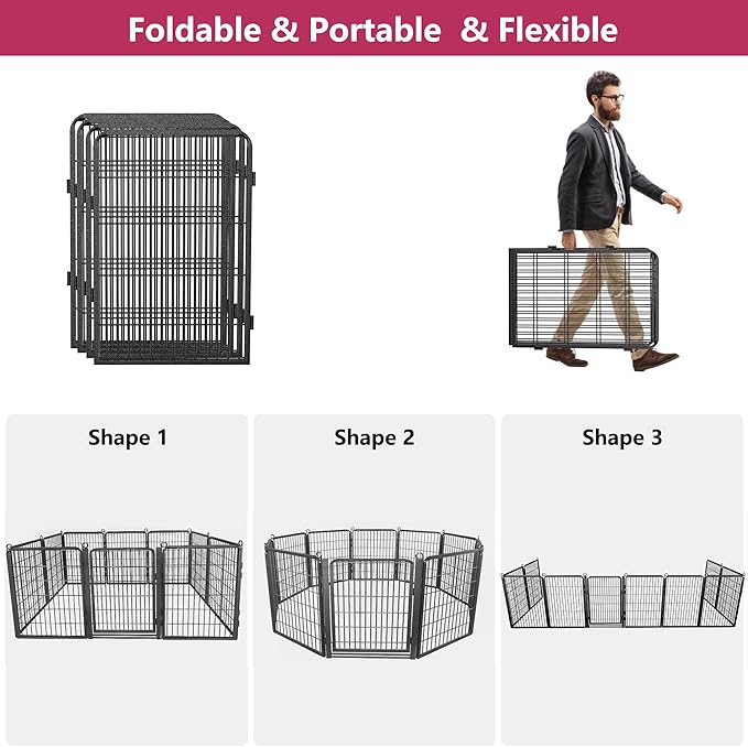 Dog Playpen with Extra Large Door Dog Fence Outdoor for Yard Indoor Dog Pen 32inch 40 Panels Dog Pens Outside Anti-Rust Pet Fence Portable Dog Fence for RV Camping Yard