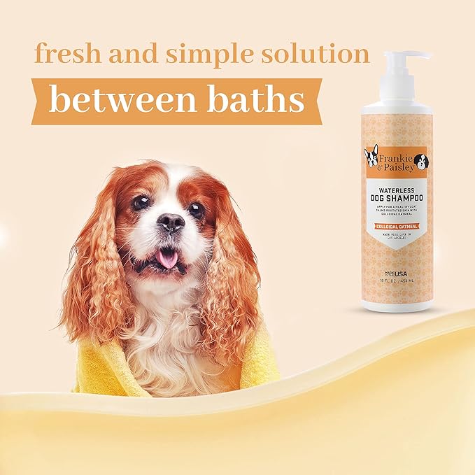 Frankie & Paisley Waterless Dog Shampoo, Natural Dry Shampoo for Dogs or Cats No Rinse Required with Natural Colloidal Oatmeal for a Deodorized Puppy and Quick Grooming - 16 fl. Oz