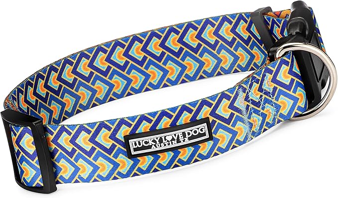Lucky Love Dog Wide Dog Collar - Adjustable, Durable, Soft Webbing, & Comfortable 1.5 inch Wide Collar for Dogs Male and Female - in Murphy Pattern with Strong Buckle, Medium Size