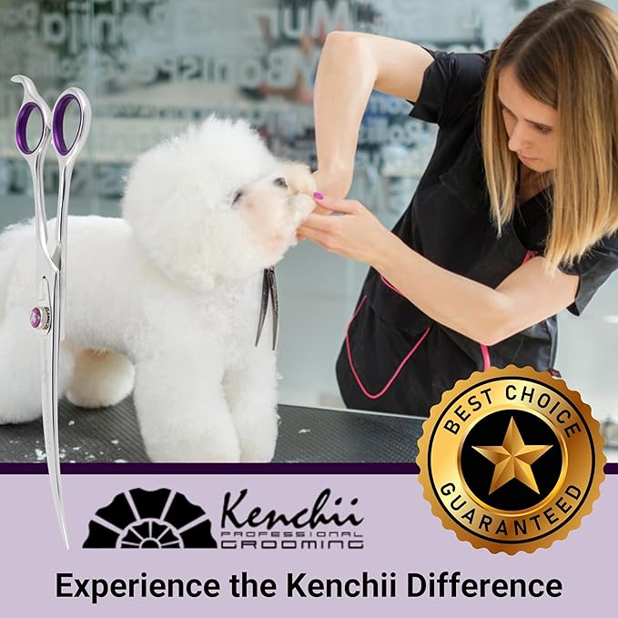 Kenchii Scorpion 8 Inch, Curved Grooming Scissors for Dogs and Pets - Premium Steel Scissors for Dog Grooming - Dog Shears Pet Grooming Accessories - Pet Hair Trimming Scissor