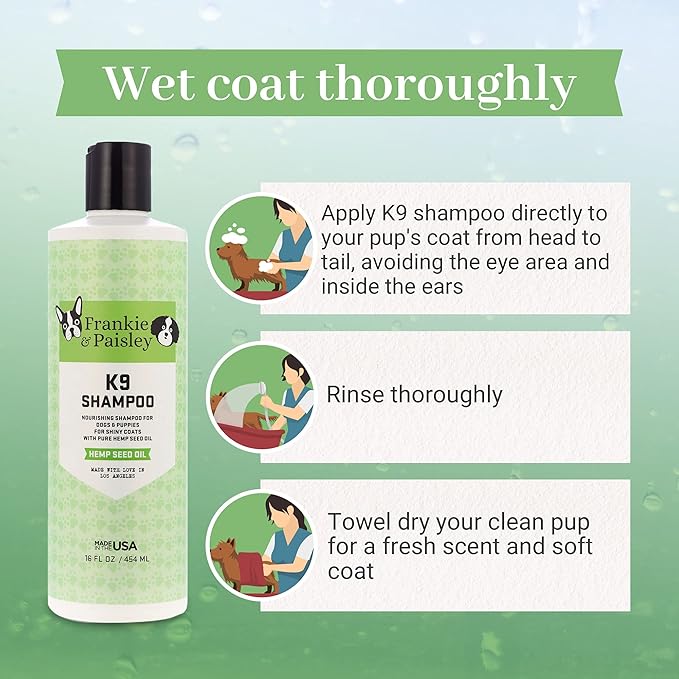Frankie & Paisley Dog Shampoo for Allergies and Itching | Made with Plant-Based Hemp Seed Oil, Aloe, Coconut Oil | Puppy Shampoo for Sensitive Skin | Sulfate Free Shampoo and Paraben Free - 16 FL OZ