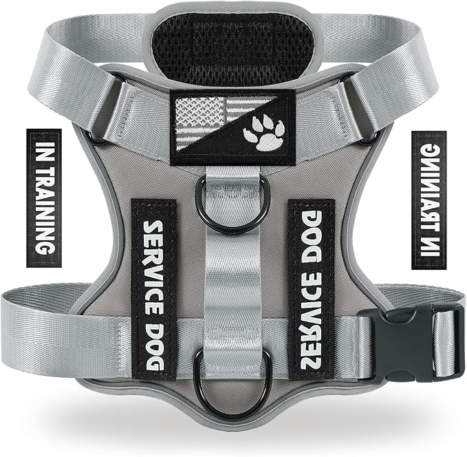 Demigreat Service Dog Harness, Reflective Dog Vest Harness with 5 PCS Patches, Adjustable Soft Oxford Pet Harness, Inner Layer Mesh, Easy to Control for Small Medium Large Dogs