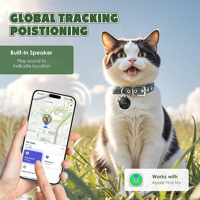 Cat Collar with Tracker GPS- Unlimited Range/Tracking Device/Lost Mode for Cats Adjustable Size Smart Collar Set - Works with Apple Find My (iOS only)
