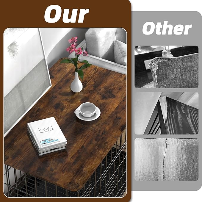 Dog Crate Topper Wood 48 Inch Dog Crate Topper Crate Table Topper Collapsible Dog Kennel Topper for Decorative Dog Crate, Suitable for 48 Inch Wire Dog Crate (Furniture Style, Brown)