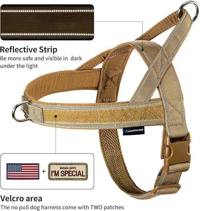 Annchwool No Pull Dog Harness with Soft Padded Handle,Reflective Strip Escape Proof and Quick Fit to Adjust Dog Harness,Easy for Training Walking for Small & Medium and Large Dog(Brown,S)