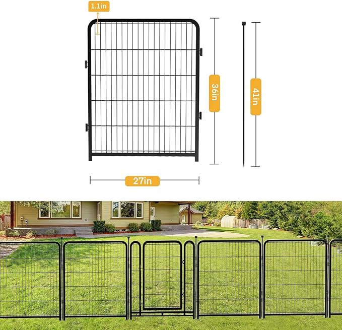 Garden Fence 36 Inch 14 Panels Without Gate,Be Suitable for Inside and Outside,Low Threshold Total 31 Ft(l) Garden Fence for Yard and Dog, Black Dog Pen Wide Door