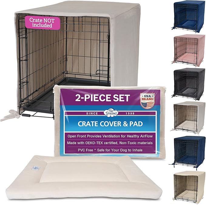 Pet Dreams Dog Crate Cover & Mat- Breathable Non-Toxic Kennel Topper for Single-Door Crates, Fits iCrate Dog Cages 18, 24, 30, 36, 42, 48 Inches (Ivory, X-Small, 18“)