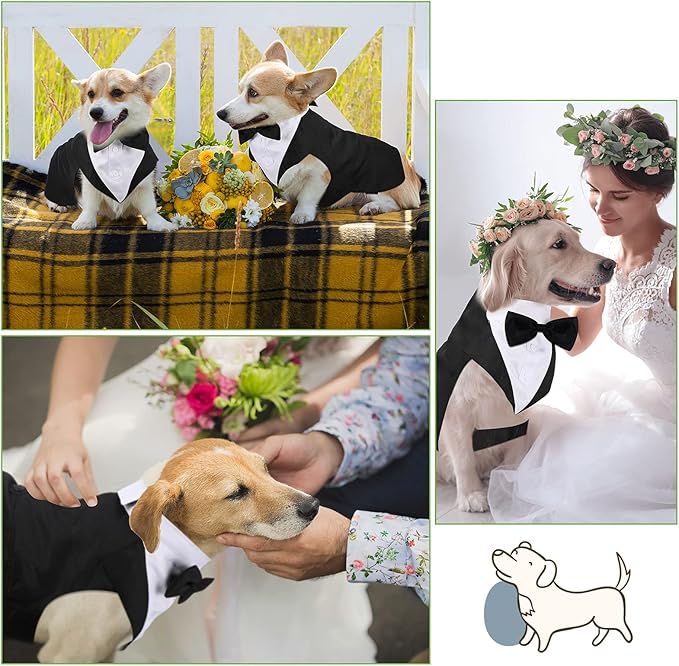 Weewooday Dog Tuxedo and Bandana Set Dogs Formal Tuxedo PET Wedding Party Suit Wedding Bow Tie Shirt for Christmas Halloween Birthday Costumes(Cute Style,S)