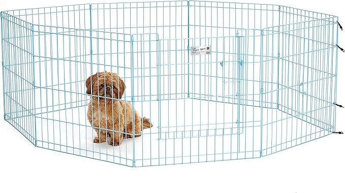 MidWest Homes for Pets Dog Exercise Pen & Playpen, 24" W x 24" H, with Door, Blue