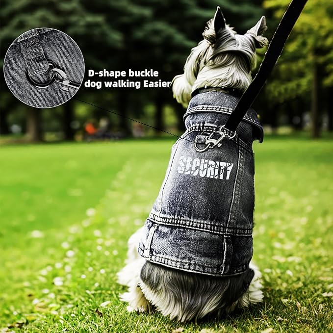 Dog Jeans Black Security Jacket Denim Pet Coat for Puppy Small Dogs Cotton Classic Overalls Male Cat Costumes Sleeveless Washed Vest Clothes Outfit T-Shirts（Large）