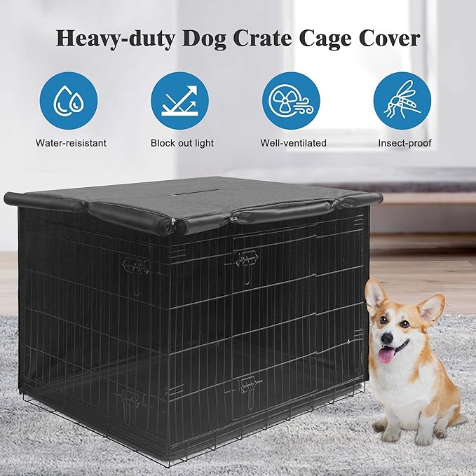 Deblue 42 inches Dog Crate Cover, Sturdy Windproof Pet Kennel Cover Universal Fit for 1 2 Doors Standard Wire Cage (Grey)