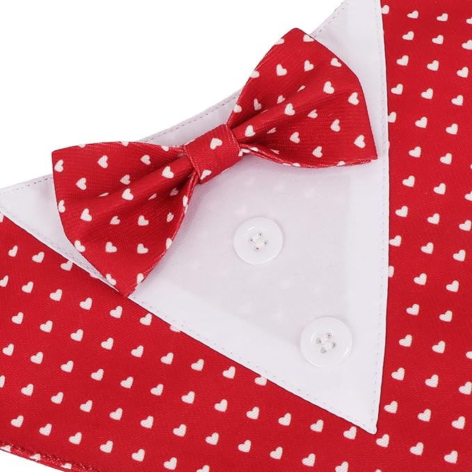 ADOGGYGO Valentine Dog Tuxedo Bandana, Red Heart Pet Tux with Bowtie Adjustable Valentine Costume for Medium Large Dogs Pets (L)