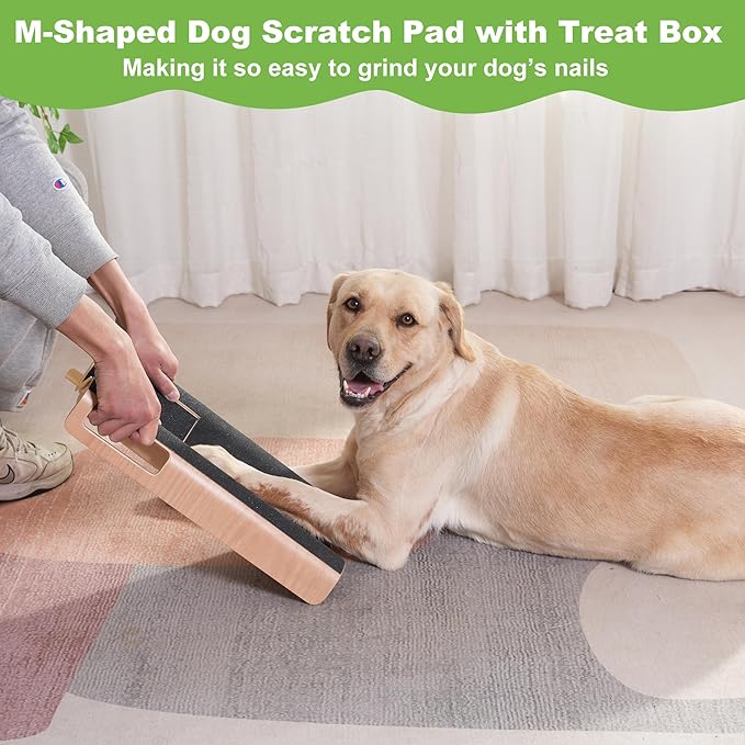 M-Shaped Dog Scratch Pad for Nails with Treat Box, Dog Nail Scratch Board for Large Dogs, Dog Nail File Toy and Shorten Dog’s Side Nail Easier (with Treat Box, XL)