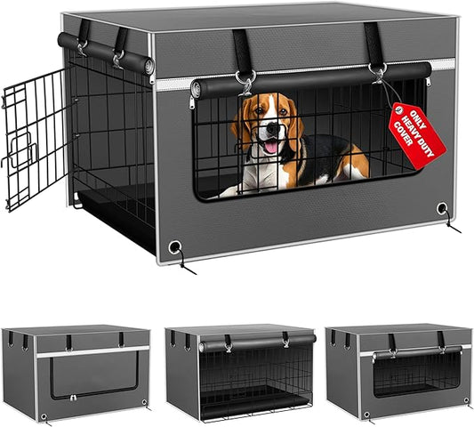 Dog Crate Cover 36 Inch Insulated & Breathable Chew-Proof – Heavy-Duty Dog Cage Cover for Sun/Rain Protection, Universal Fit Wire Crates, Anxiety Relief, Gray(Cover Only)