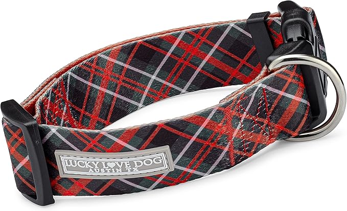 Lucky Love Dog Wide Dog Collar - Adjustable, Durable, Soft Webbing, & Comfortable 1.5 inch Wide Collar for Dogs Male and Female - in Heywood Pattern with Strong Buckle, Medium Size