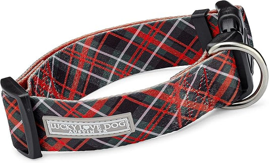 Lucky Love Dog Wide Dog Collar - Adjustable, Durable, Soft Webbing, & Comfortable 1.5 inch Wide Collar for Dogs Male and Female - in Heywood Pattern with Strong Buckle, X-Large Size
