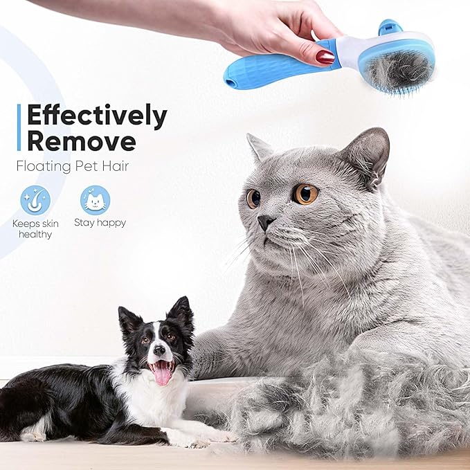 Cat Brush Self Cleaning Slicker Brush with Release Button, Dog Brush for Long or Short Haired Pets, Cat Comb Dog Shedding Brush for Pet Massage, Brush Tool Easy to Remove Loose Undercoat