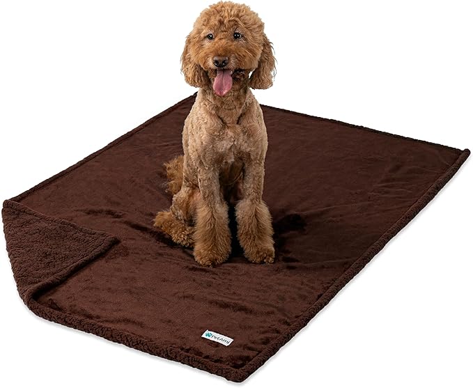 PetAmi WATERPROOF Dog Blanket for Bed, XL Dog Pet Blanket Couch Cover Protector, Sherpa Fleece Leakproof Blanket for Crate Kennel Sofa Furniture Queen Bed Protection Reversible Soft 90x90 Brown Brown