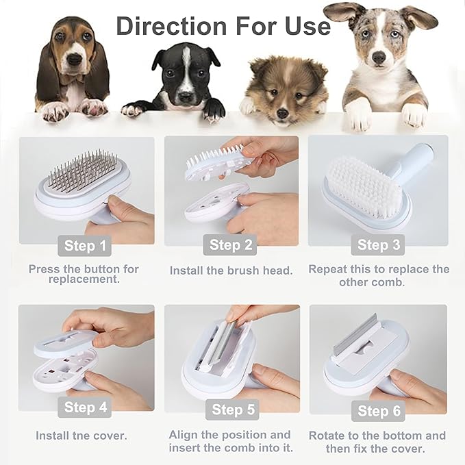 5 IN 1 Pet Grooming Kit,Dog&Cat Self Cleaning Slicker Brush for Shedding.Dematting&Deshedding&Undercoat Dog Brush,Dog Hair Brush,Suitable for Small&Large,Long&Short Haired Pets.(Blue)