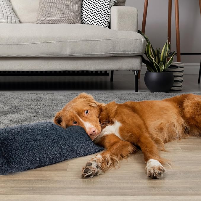 HOMBYS 25" Length Dog Pillows for Large and Medium Dogs, Soft Faux Fur Claming Dog Nek Pillow for Improving Anxiety Reduce, Machine Washable Pet Pillow for Cats, Plush Pet Toy (Dark Grey, 25"x8"x4")