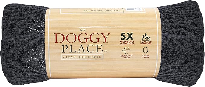 My Doggy Place - Super Absorbent Microfiber Towel - Dog Bathing Supplies - Microfiber Drying Towel - Washer Safe - Charcoal with Paw Print - 45 x 28 in - 2 Pack