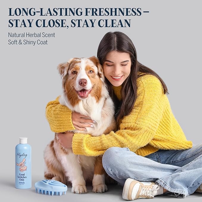 FLYDOG Dog Cat Shampoo Itchy Skin Relief: Natural Herbal Hypoallergenic Pet Shampoo, Deshedding Dandruff Control Deodorizing Moisturizing for Dry Flaky Smelly Skin, Perfect for Puppies Kittens