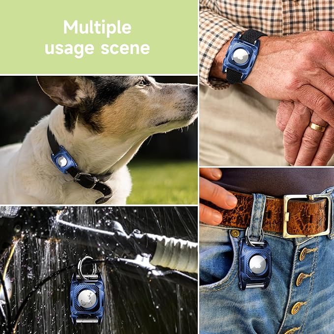 IP68 Waterproof Airtag Case for Dog Collar [1 Pack] Airtag Dog Collar Holder Hard TPU Full Protection Airtag Holder with Removable Handle Cat Dog GPS Tracker Anti Loss air tag Cover（Blue）