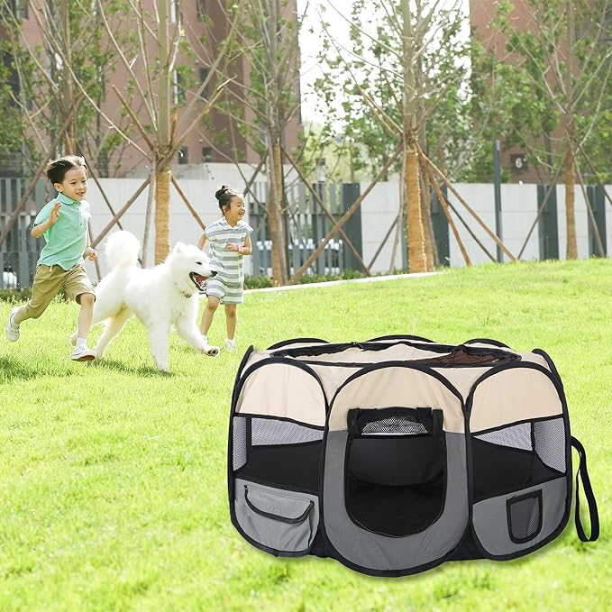 Pet Cat Playpen for Indoor Cats,Portable Pet Dog Playpen,Puppy Small Dog Cat Tent Crates Cage,29x29x16,Grey/Beige,1Pack