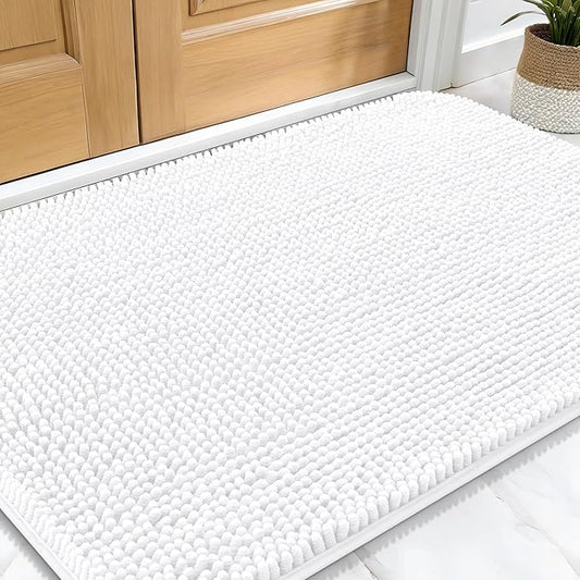OLANLY Dog Door Mat for Muddy Paws 30x20, Absorbs Moisture and Dirt, Absorbent Non-Slip Washable Mat, Quick Dry Chenille, Mud Mat for Dogs, Entry Indoor Door Mat for Inside Floor, White
